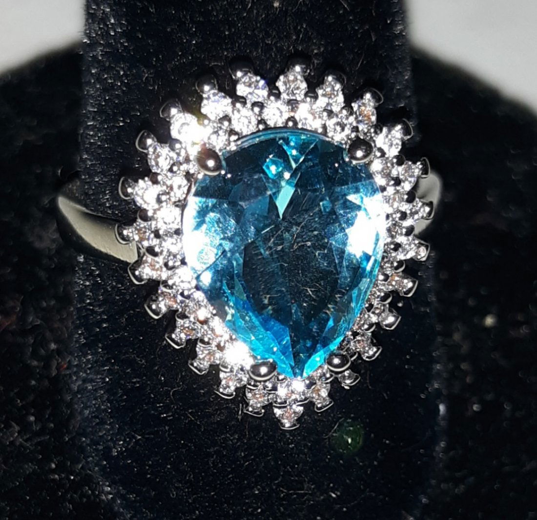 Sterling ring pear shape aqua marine (1 of 3)