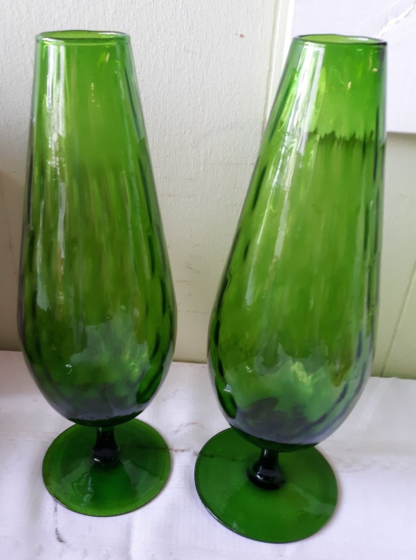 mid century Green empoli morano diamond optic vases 12" (1 of 4)