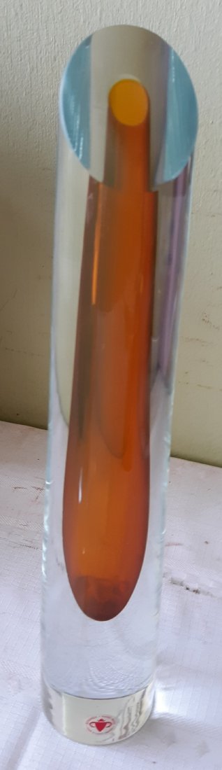 Jeronim Tisljar for Beranek art glass vase 12" MInt!: gorgeous art glass angled top vase designed by Jeronim tisljar for beranek no damage mid century with the original label appx 12" tall see pics