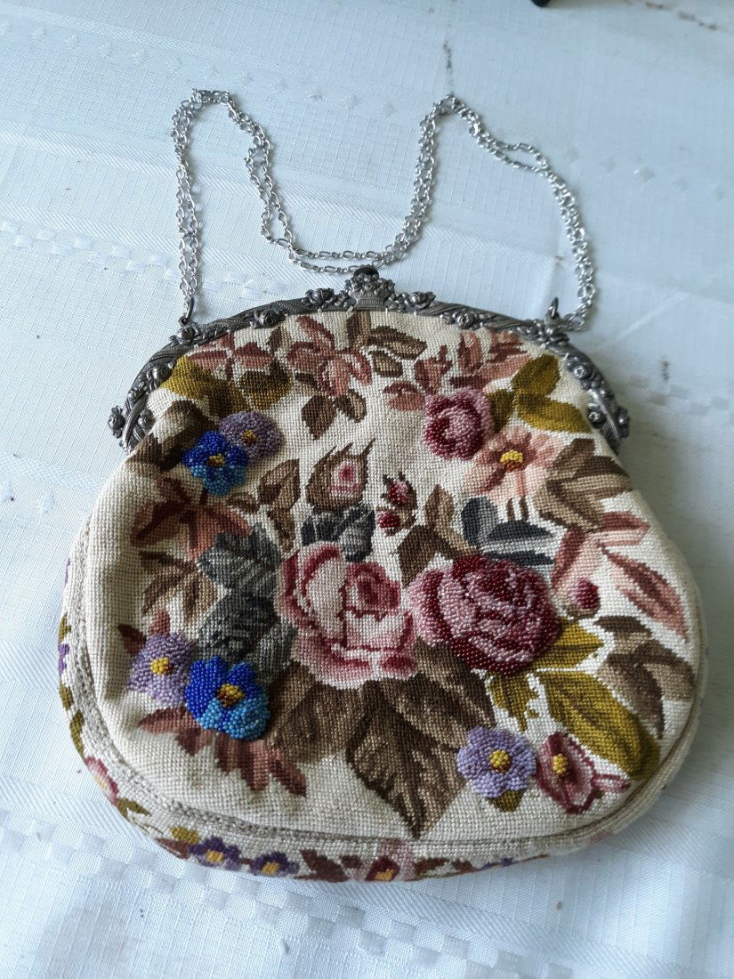 Purse clutch antique tapestry & beaded ornate frame! (1 of 7)