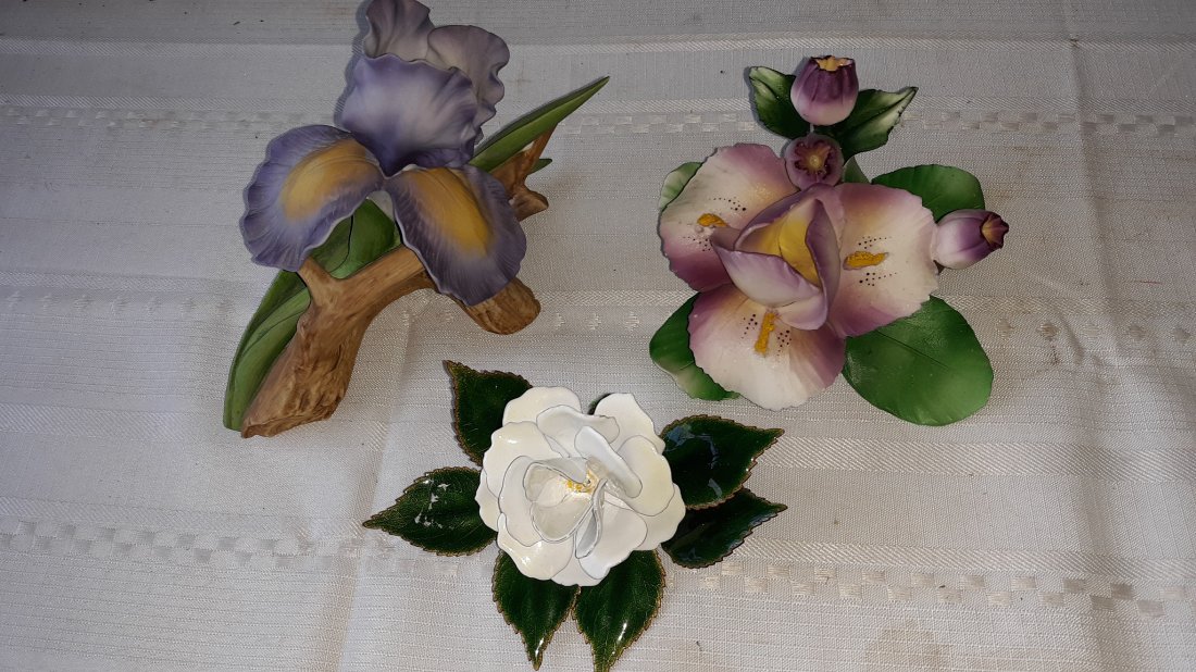 Capodimonte Porcelain Flowers, Sadek, enamel lot of 3 (1 of 4)