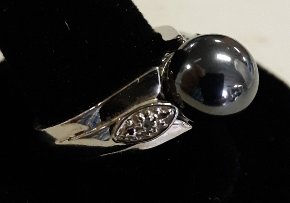 Sterling Diamond & 9.5mm Pearl Ring size 8 gorgeous! (1 of 3)