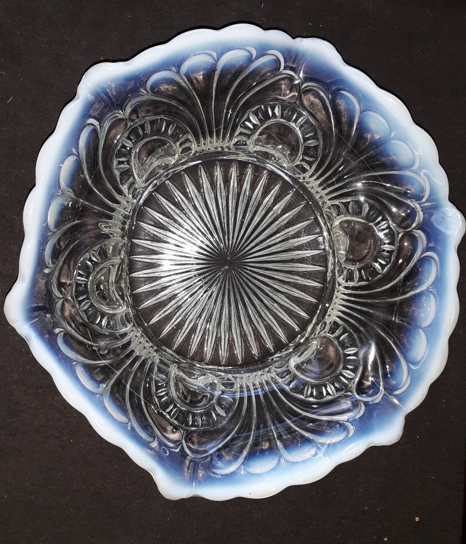 Opalescent 8" footed bowl "TOKYO" Jefferson Glass?: Opalescent 8" footed bowl "TOKYO" Jefferson Glass? White Opalescent Footed Bowl 8" no damage beautiful!
