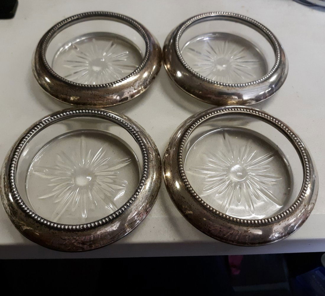 frank whiting sterling coaster set of 4 nice condition!: from the estate very nice condition signed frank m whiting & co sterling very good condition see pics