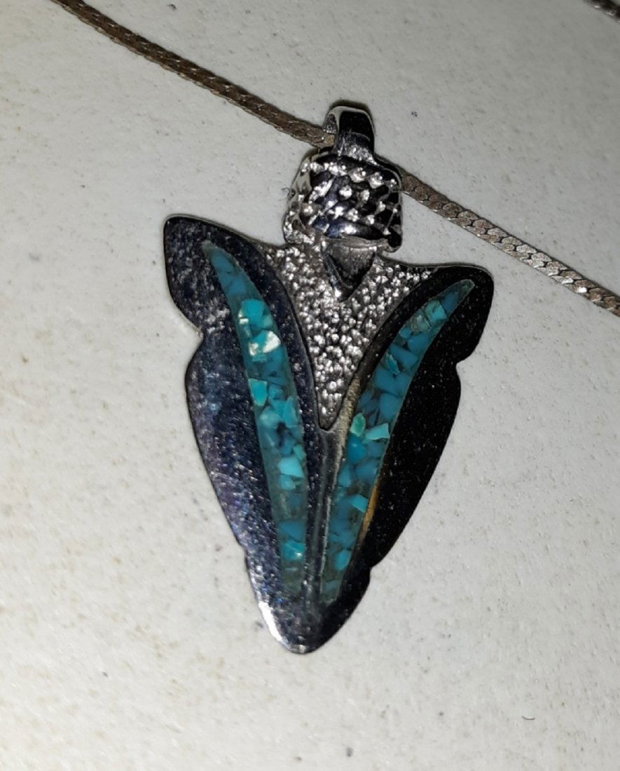 Necklace midcentury italy sterling  turquoise arrowhead (1 of 4)