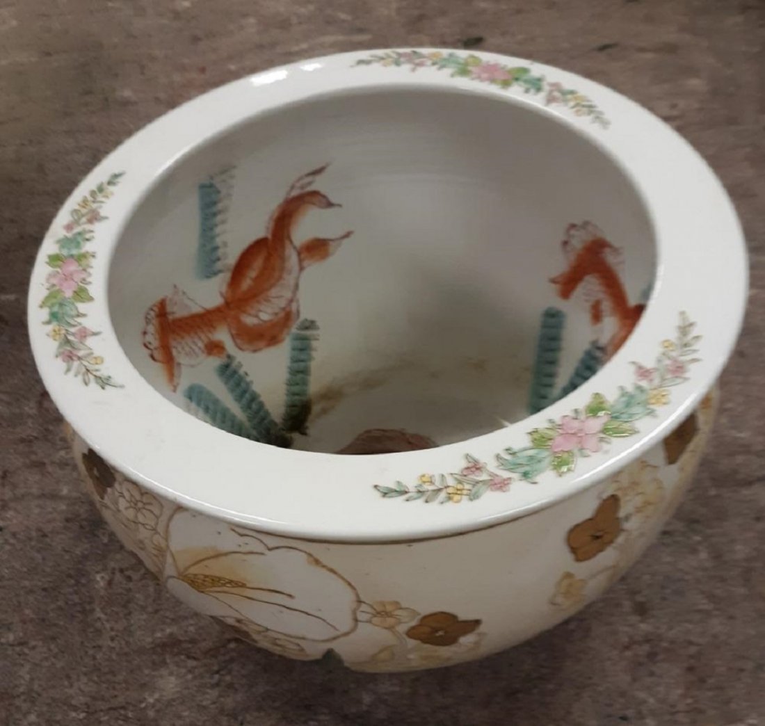 Jardinière Fishbowl Koi Fish Design Beautiful!: Jardiniere Fishbowl Koi Fish Design Beautiful! very good condition 9 1/4" tall x 12 1/2" across see pics