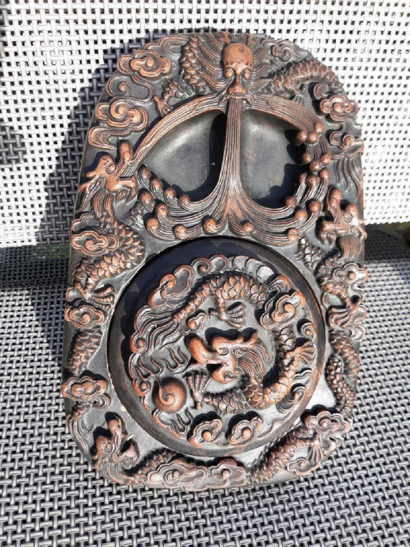 chinese flying dragon ink stone signed vintage (1 of 5)