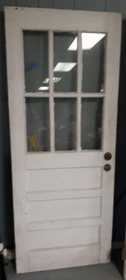 Door Vintage Wood 6 Panel: vintage door 32" x 79" 6 glass panes in good condition repurpose or use ! see pics