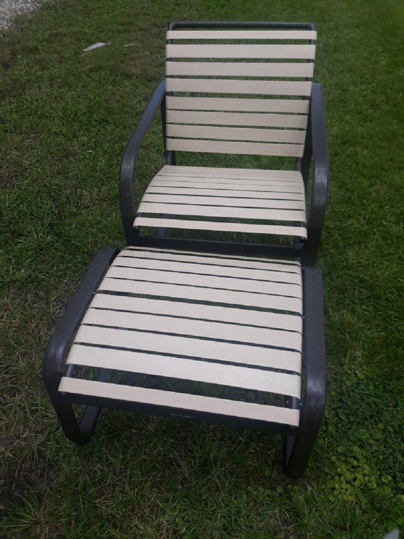 brown Jordan patio furniture lounger & ottoman nice!: estate nice clean vinyl straps strong and sturdy very high quality patio furniture both for one bid! see pics