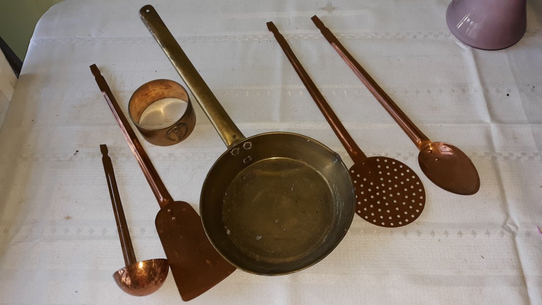 Copper & Brass lot of 6 pcs pan, utensils+ (1 of 4)