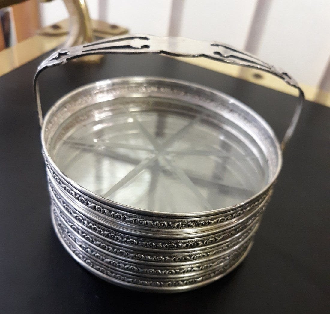 sterling & cut crystal coaster set w/ holder 5 (1 of 4)