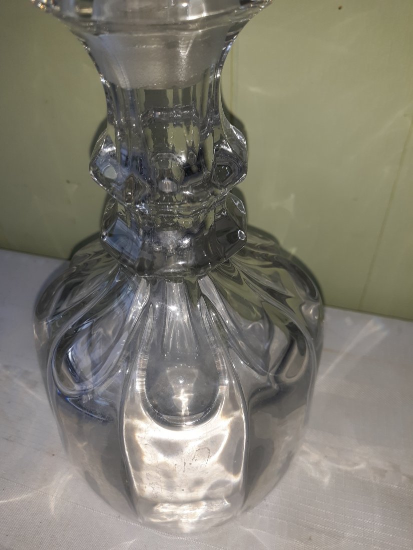vintage brandy liquor decanter 11 1/2" nice: from estate nice liquor decanter 11 1/2" tall 5" widest point looks like hand blown? stopper as a few teeny flea bites but very nice see pics