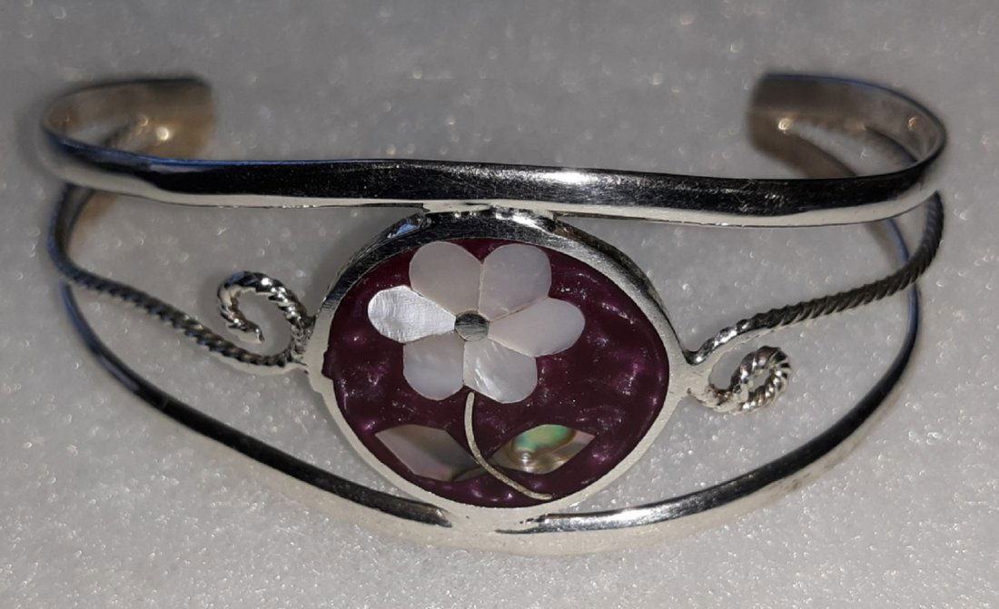 sterling silver cuff bracelet enamel & mop beauty! (1 of 4)