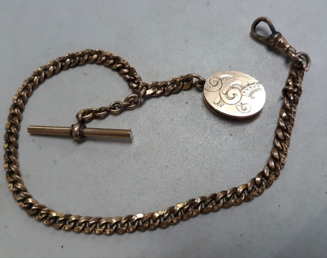 antique gold filled pocket watch chain w/oval locket (1 of 6)