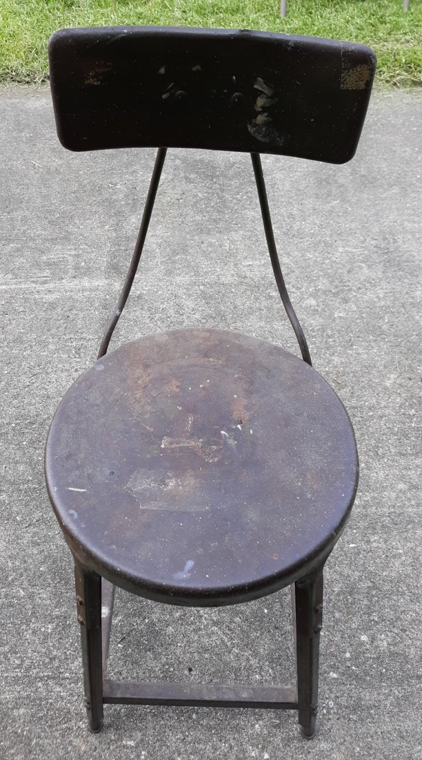 mid century industrial Hallowell 24" metal chair: from estate very solid ready to be painted or leave as is? 23 1/2" to seat check out the pics