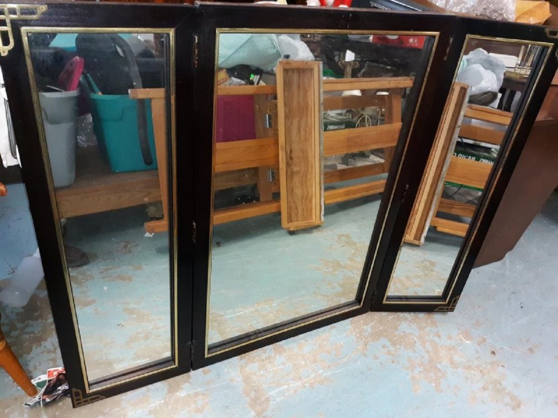 Tri Fold Mirror Black Lacquer/Brass Mounts (1 of 3)