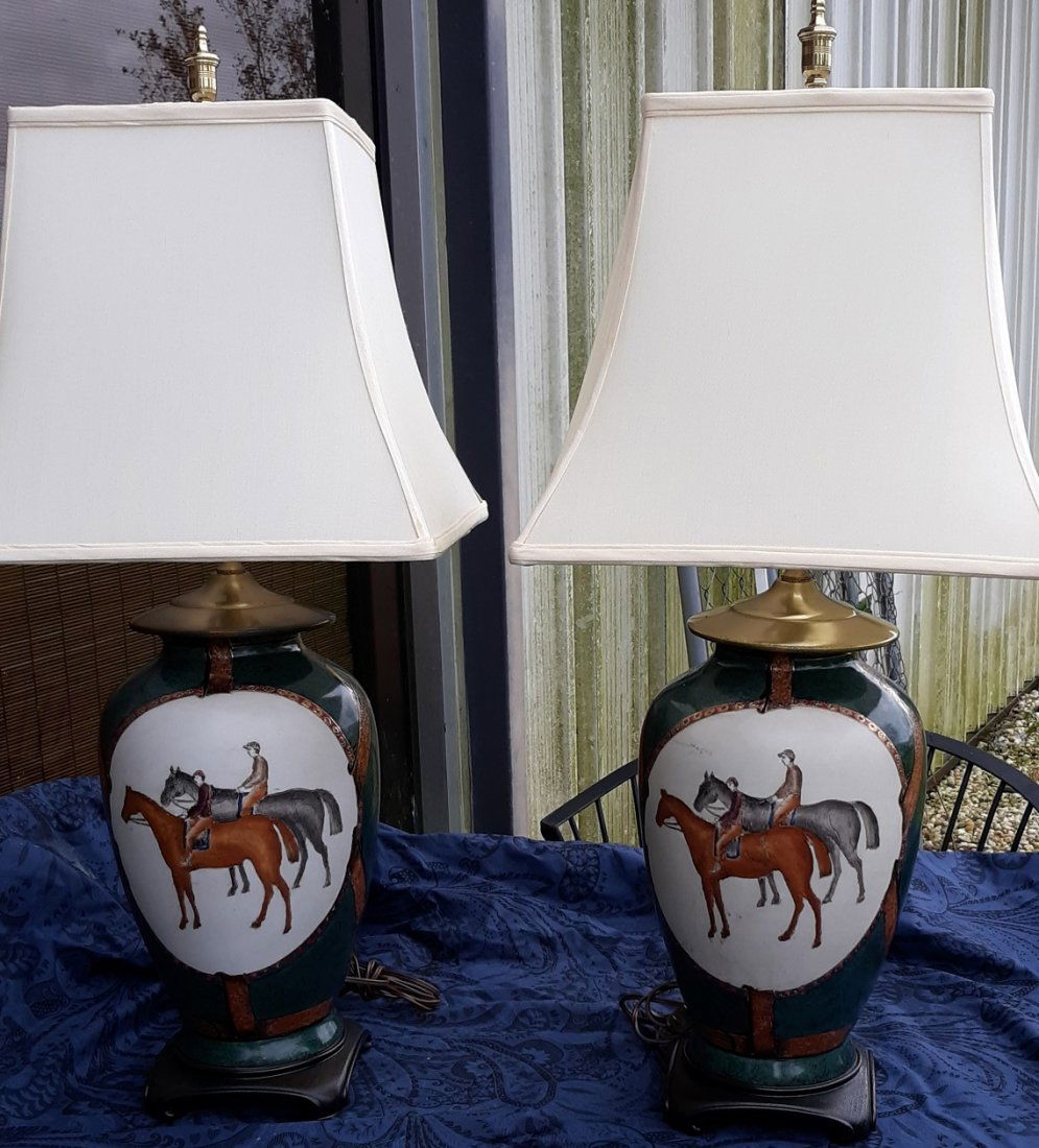 wescal Lamps Pair Equestrian w/shades Beautiful! (1 of 7)