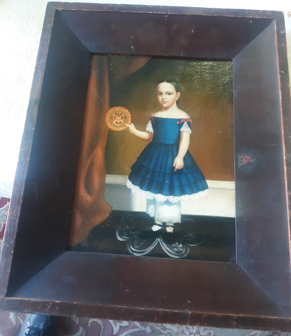 antique 1816 oil painting on board girl w/sampler (1 of 11)