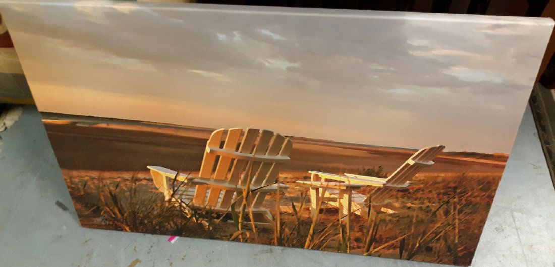 beach scene lithograph on canvas 40" x 24" (1 of 2)