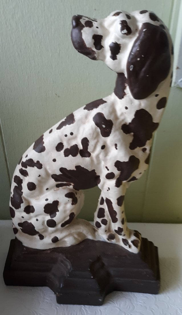 antique Dalmatian dog cast iron door stop: from the estate nice older cast iron w/old red felt on bottom 13 3/4" tall 8 1/2" wide 3 1/2" deep see pics