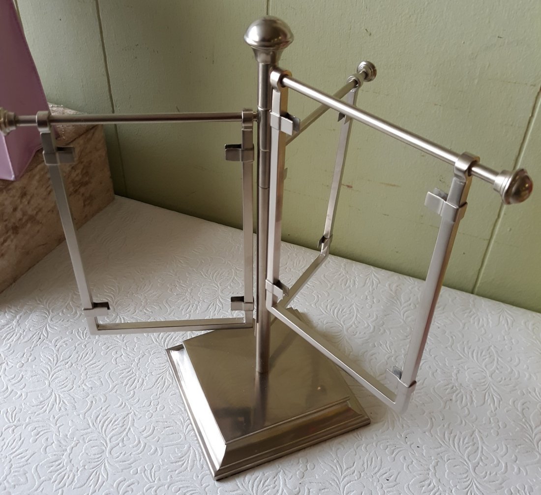 pottery barn regatta picture frame new in box!: new in the box opened for pictures, pewter finish with mobile style arms and glass inserts still in box 12" tall holds 4" x 6" photos no damage see pics