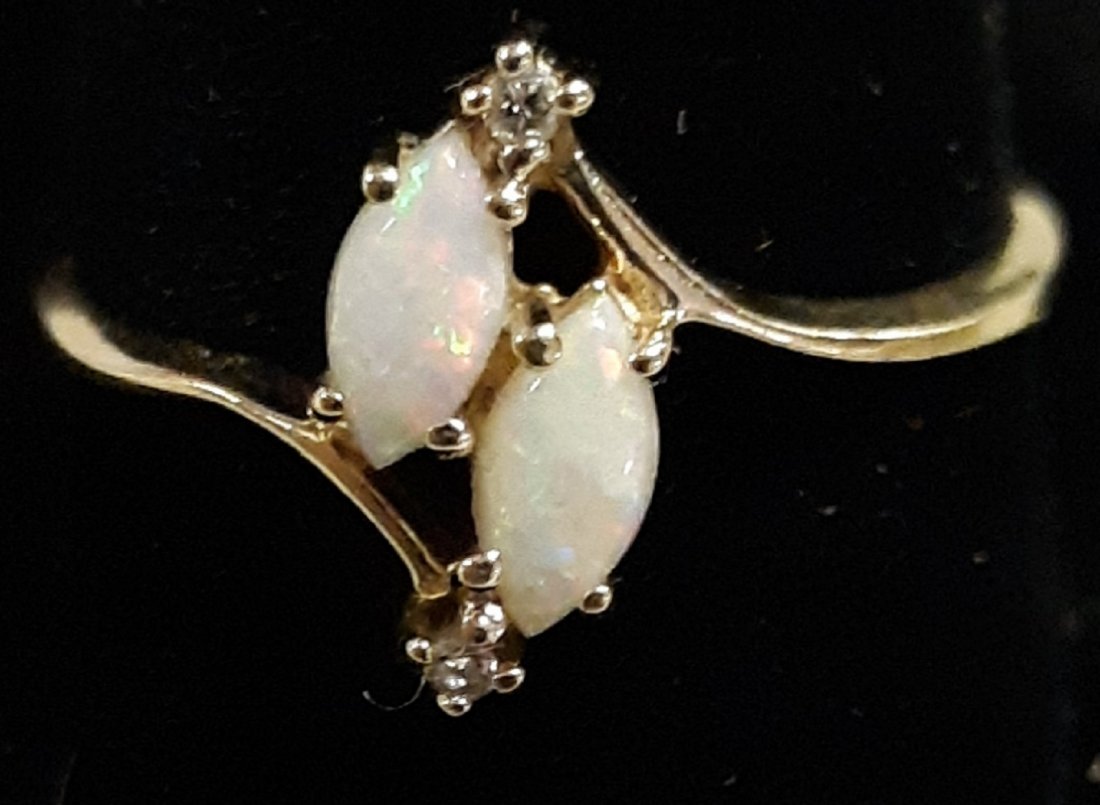 genuine opal & diamond ring mid century 10K sz 7 1/2 (1 of 3)