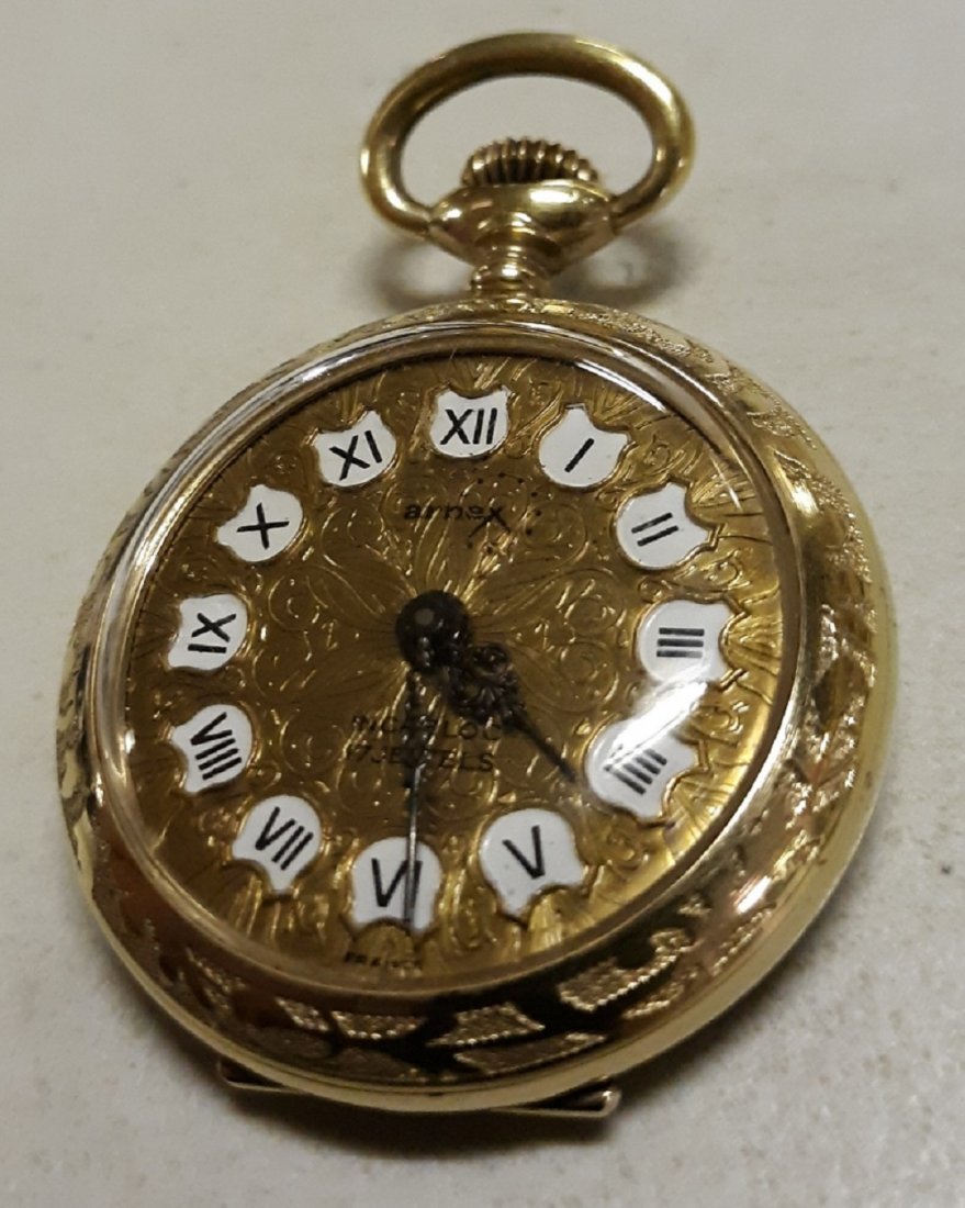 antique gold filled france pocket watch 3/0 size: gorgeous 10 micron gold filled pocket watch by anguenot freres France dial signed arnex Inca bloc 17 jewels beautiful condition looks unused? working! see pics