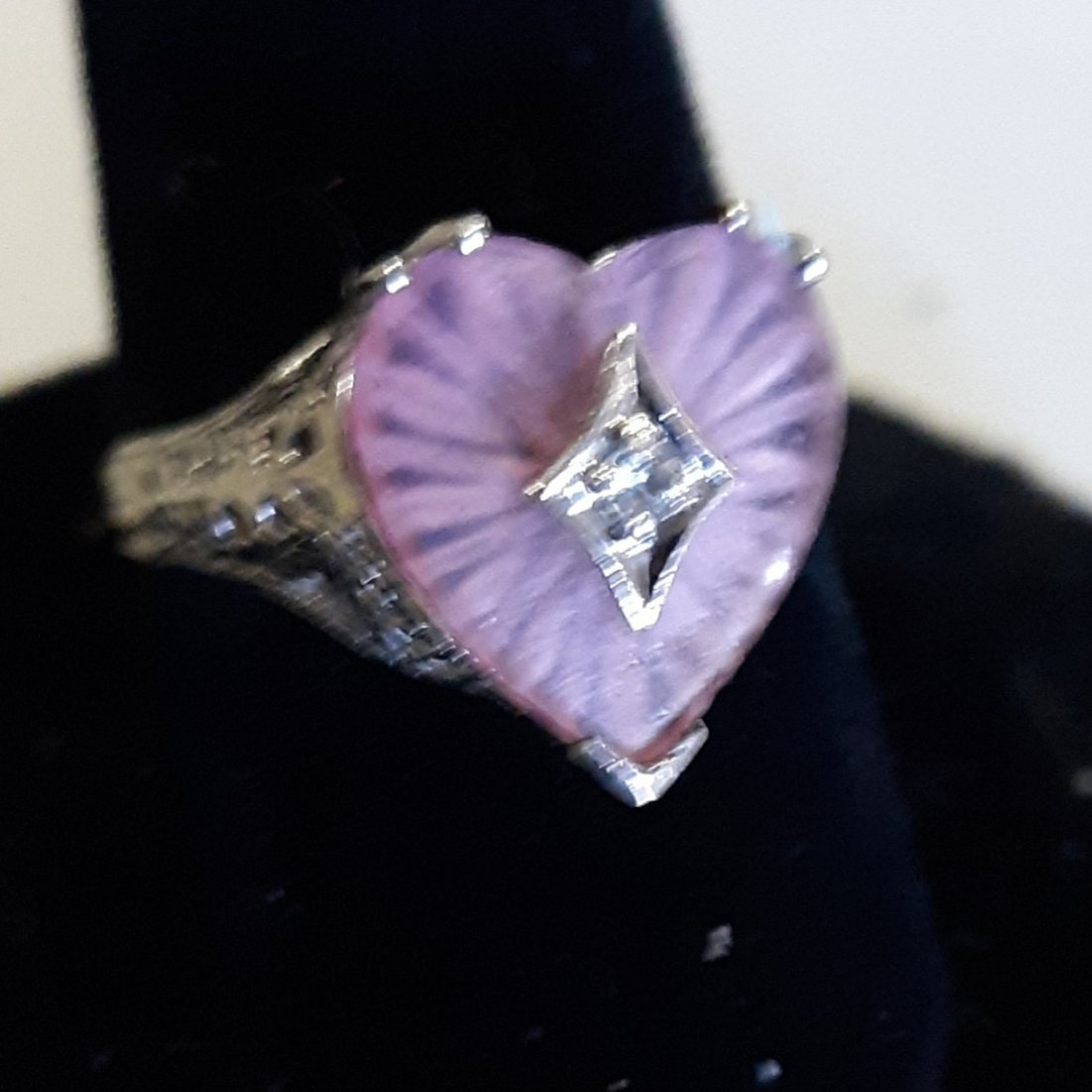 vtg estate sterling heart ring w/diamond (1 of 3)