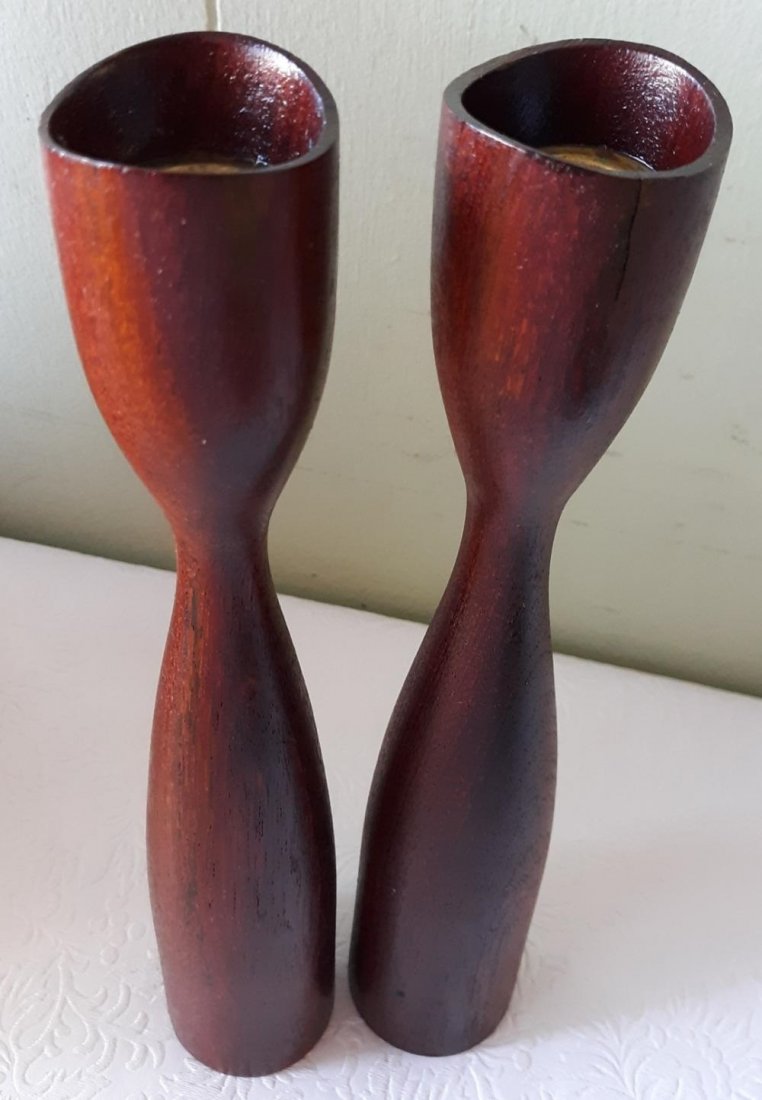 Mid Century Teak Danish Candlestick Pair 11" (1 of 3)