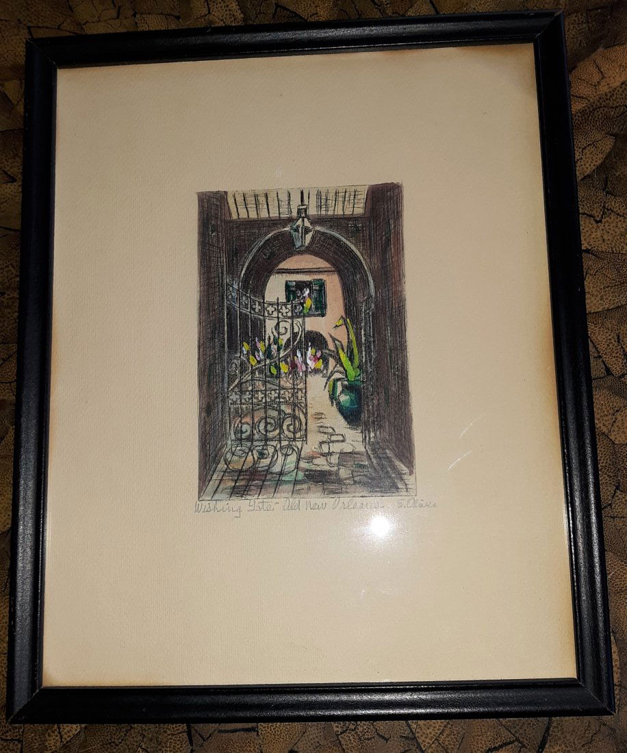Wishing Gate OldNew Orleans handcolored framed E Oliver (1 of 3)