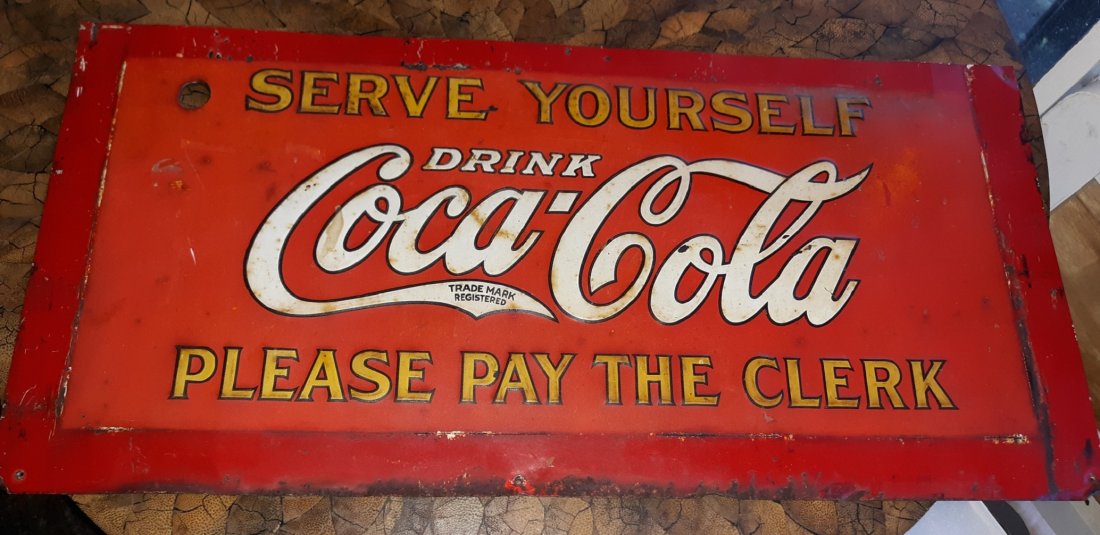 antique coca cola 1930's metal sign drink & please pay (1 of 6)