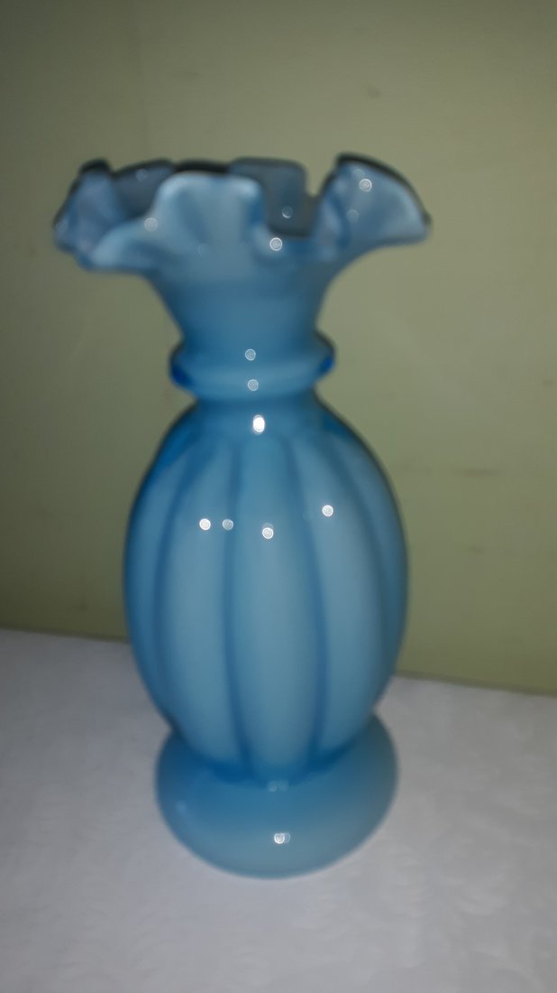 fenton vintage Blue Overlay Melon Vase 8 1/4" tall (1 of 2)
