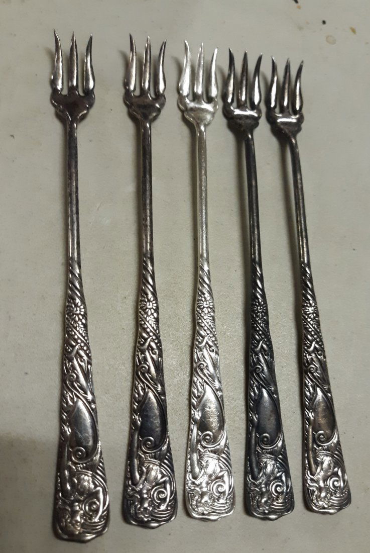 rare lot of 5 olive/cocktail forks siren by rogers (1 of 5)