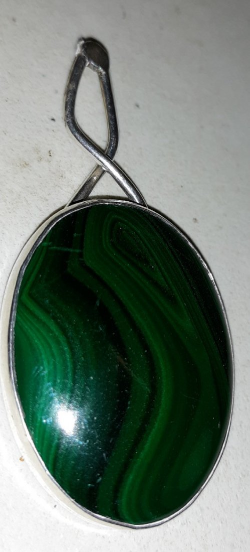 sterling & african malachite pendant cabochon 2 1/2" (1 of 2)