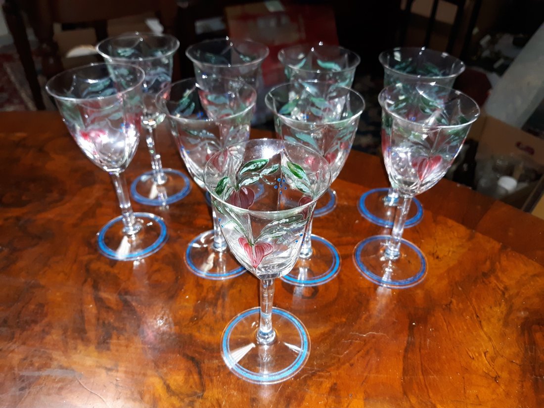 glass goblets hand painted set of 9 (1 of 4)
