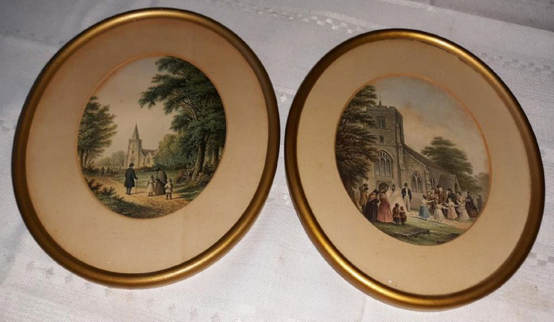 French W/ Oval Frames Lithographs pair (1 of 2)