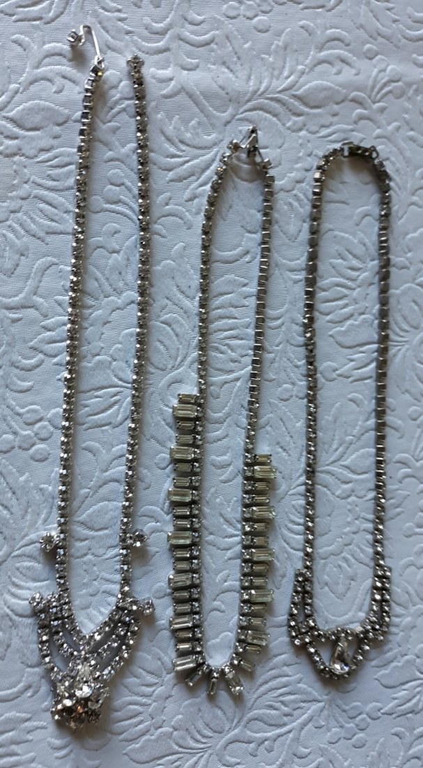 Rhinestone runway choker necklace lot of 3: just stunning 3 vintage runway rhinestone choker necklaces all appx 15" long very good used conditon see pics all 3 for one bid
