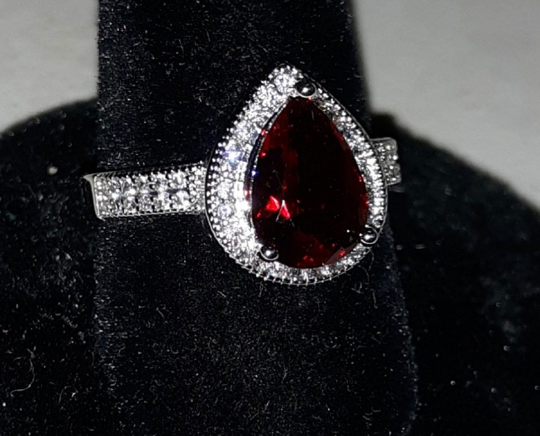Ruby Color & white sapphire ring pear cut! (1 of 3)