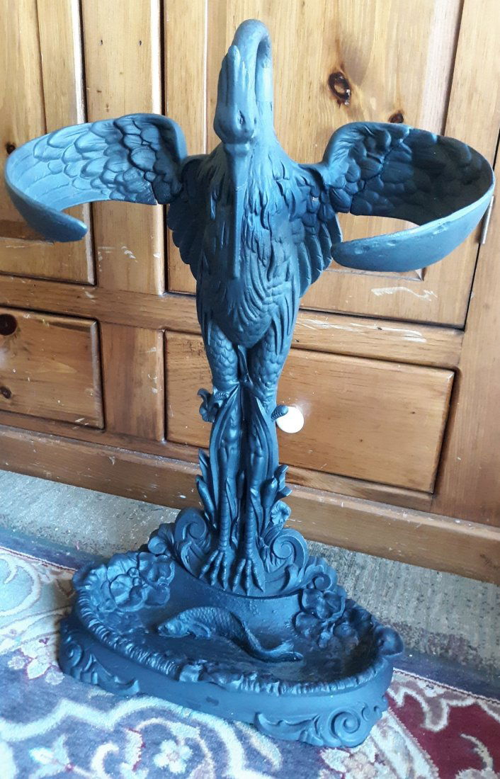 Antique French Cast Iron Stork Umbrella Stand! RARE (1 of 8)
