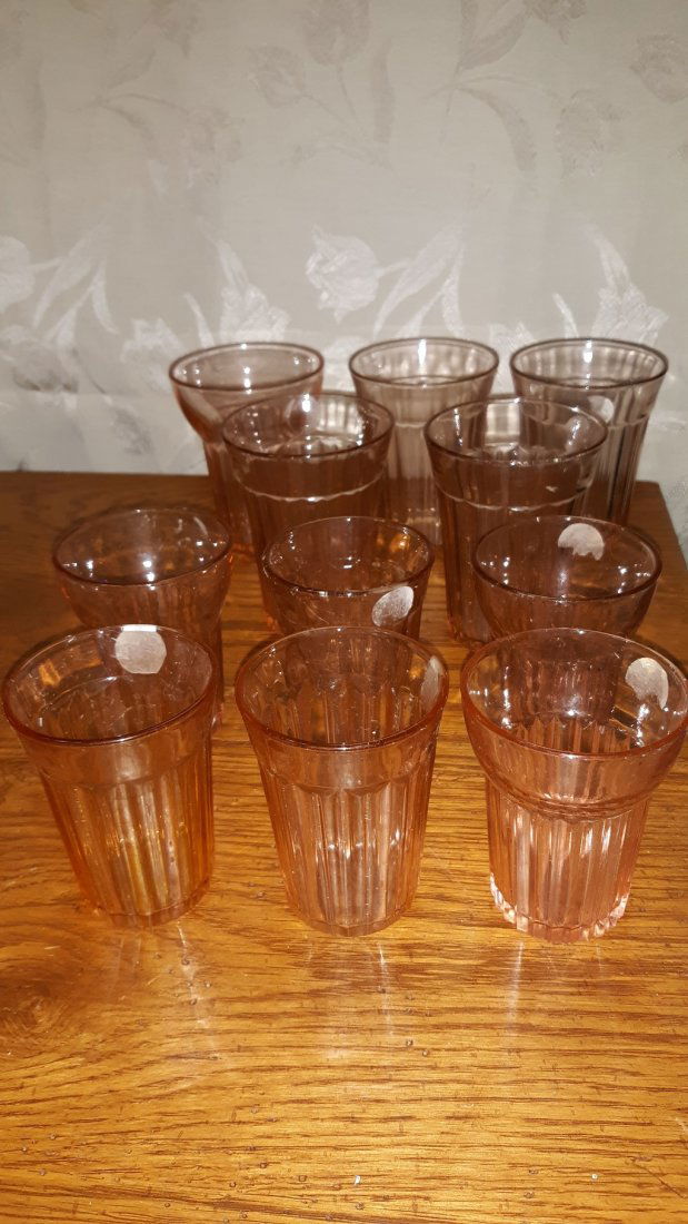 Pink Depression glass tumblers lot of 11 (1 of 2)