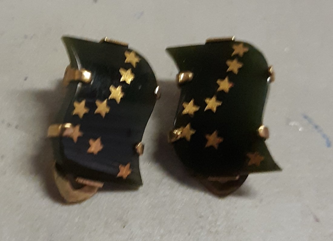 antique clip on earrings jade & 12K signed CC (1 of 3)