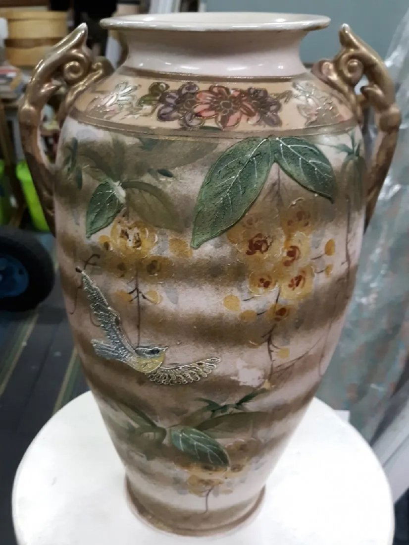 antique 19th C japan moriage Vase Swallows hand thrown (1 of 5)