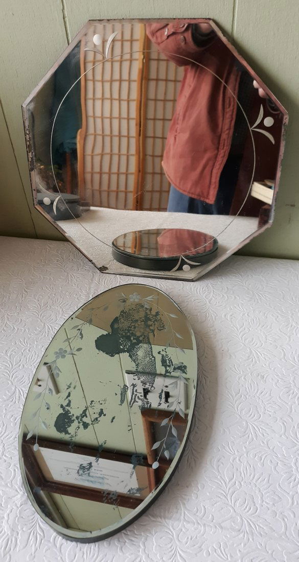 vintage estate mirrors dresser or wall etched 2 pc (1 of 3)