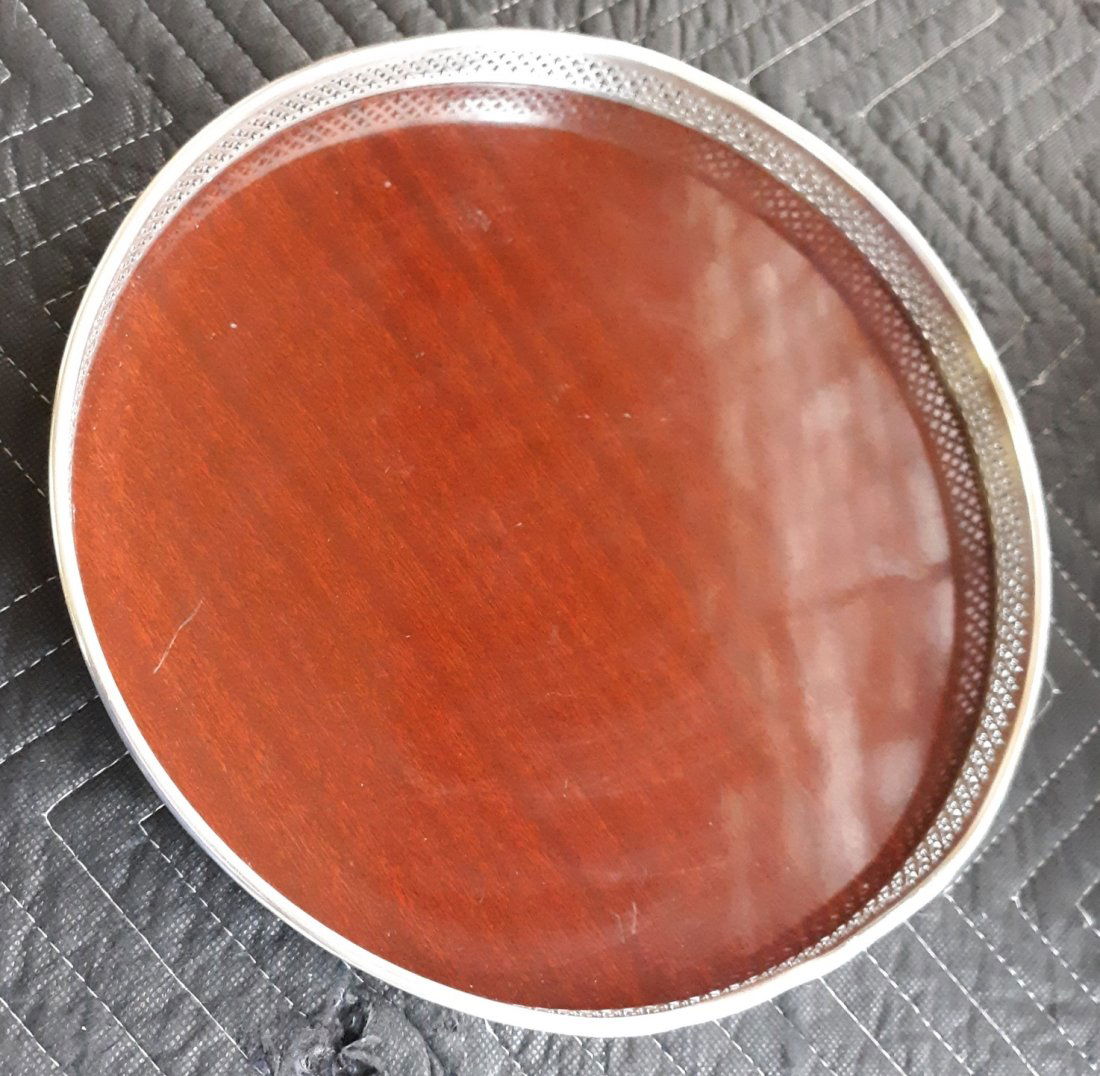 vtg rosewood & silver serving tray mid century (1 of 6)