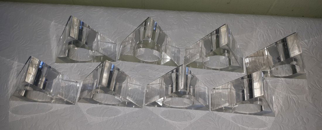 vtg lucite triangle napkin ring holders Nice!: from estate lot of 8 vtg lucite napkin rings/holders 2 3/4" on each side see pics beautiful used conditon