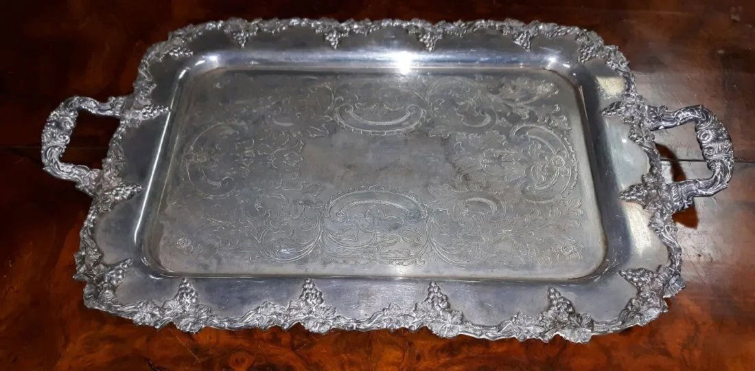 antique old english repro silver serving /waiters  tray (1 of 3)