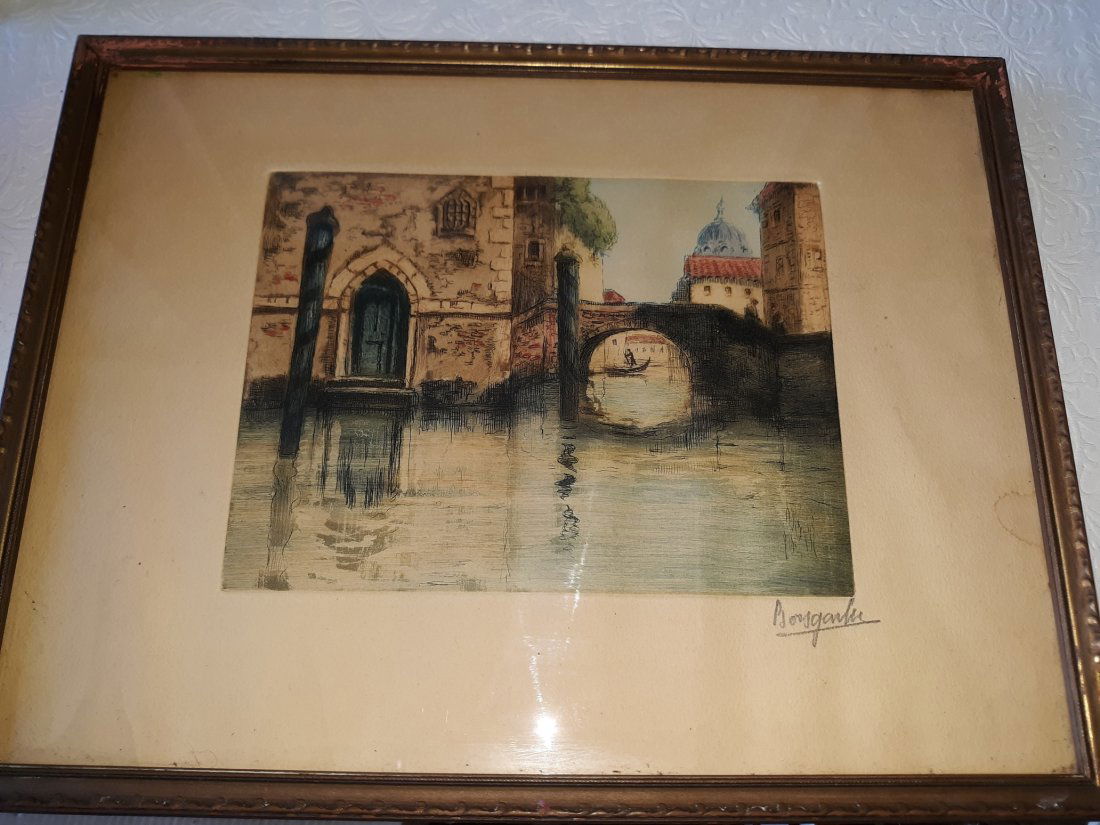 antique paris canal engraving hand colored Signed! (1 of 4)