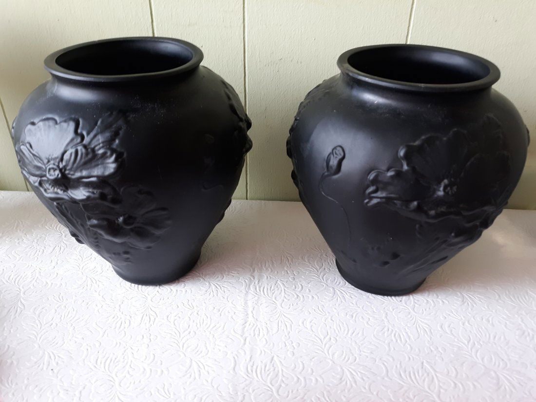 Tiffin Glass 30's rare pair vases poppies (1 of 4)