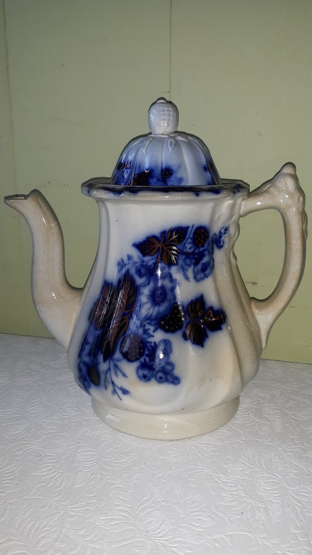 antique flow blue chocolate coffee pot w/ acorn (1 of 6)