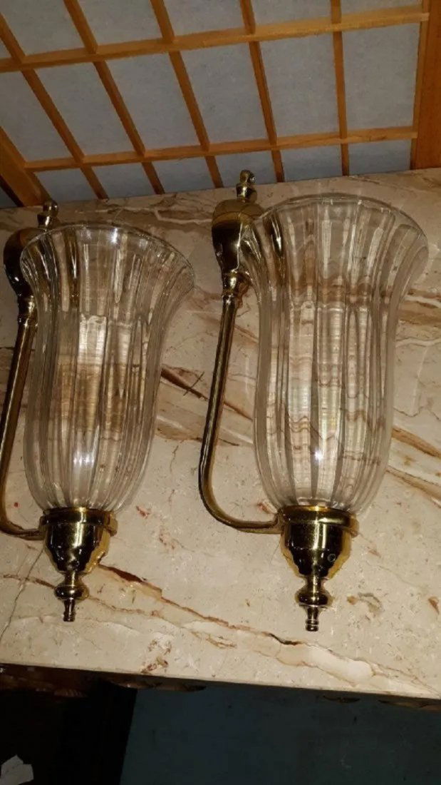Sconces Vintage Brass Wall w/glass shades (2) (1 of 2)